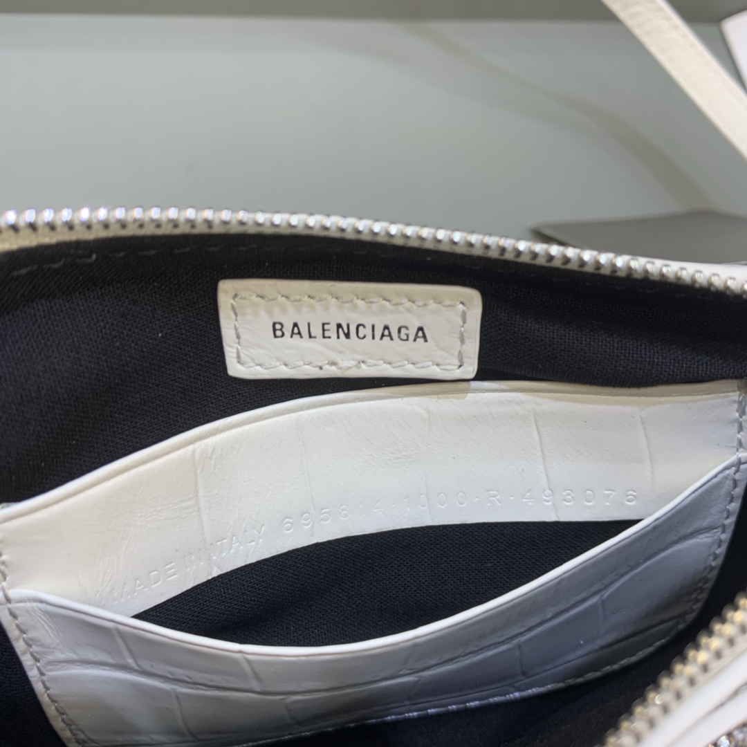 Balenciaga Le Cagole Mini Bag With Chain Crocodile Embossed Rhinestones Shoulder Bag White 